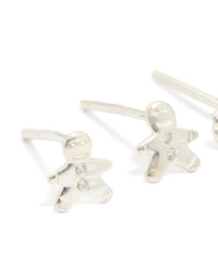 Sterling Silver Cubic Zirconia Xmas Gingerbread Man & Candy Stud Earrings 2-Pack - link has visual effect only