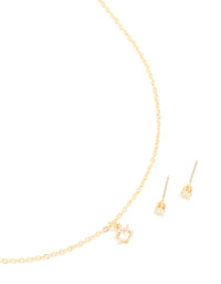 Gold Plated Cubic Zirconia Mini Pendant Necklace & Stud Earrings Set - link has visual effect only