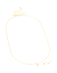 Gold Plated Cubic Zirconia Mini Pendant Necklace & Stud Earrings Set - link has visual effect only