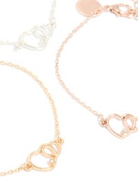 Mixed Metal Linked Heart Bracelets 3-Pack - link has visual effect only