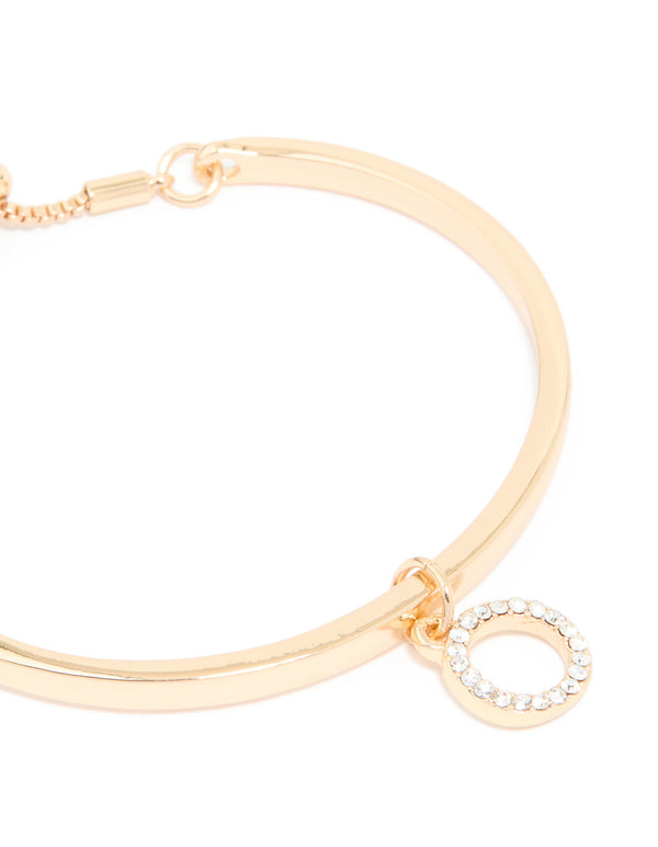 Gold Diamante Circle Toggle Bangle