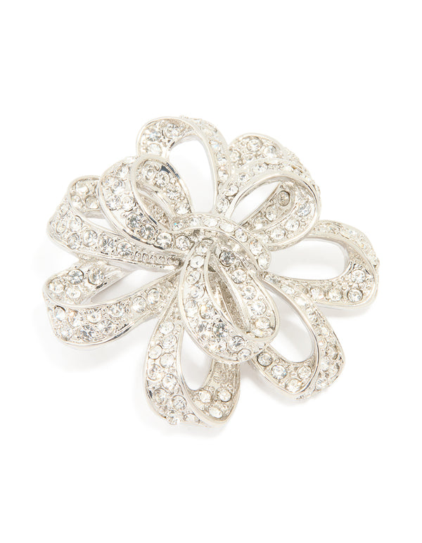Silver Diamante Knotted Flower Brooch