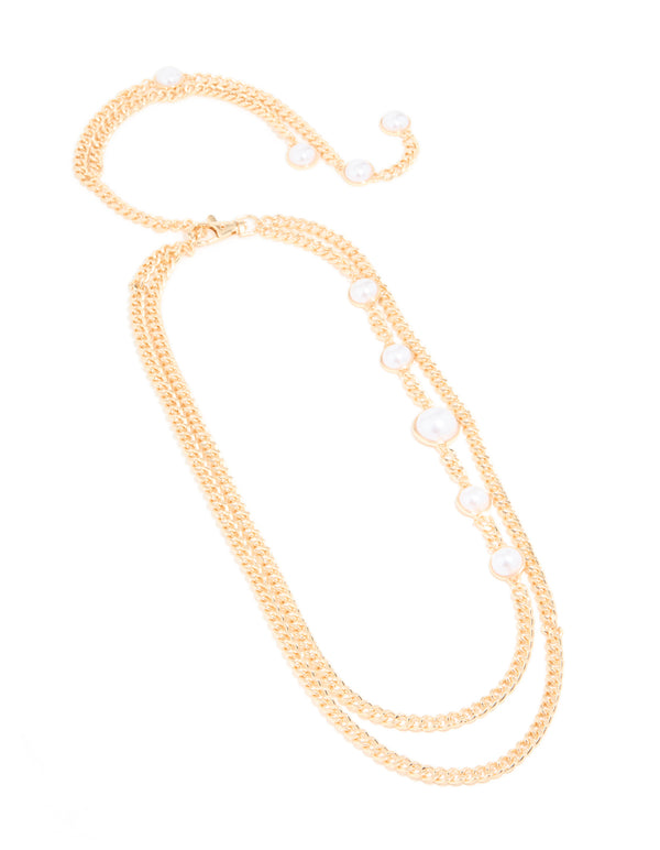 Gold Pearl Double Row Chain Belt