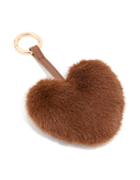 Brown Fluffy Fabric Heart Key Chain - link has visual effect only