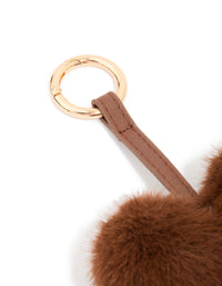 Brown Fluffy Fabric Heart Key Chain - link has visual effect only