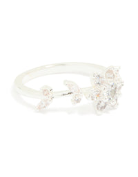 Silver Plated Cubic Zirconia Dainty Flower Ring - link has visual effect only