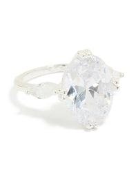 Silver Plated Cubic Zirconia Large Oval Statement Ring - link has visual effect only