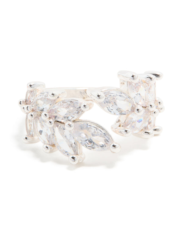 Silver Plated Cubic Zirconia Leaf Wrap Ring