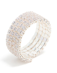 Silver Plated Cubic Zirconia 4-Row Wrap Ring - link has visual effect only