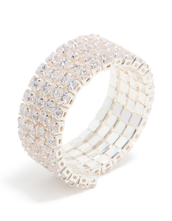 Silver Plated Cubic Zirconia 4-Row Wrap Ring