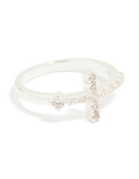 Silver Plated Cubic Zirconia Simple Side Cross Ring - link has visual effect only