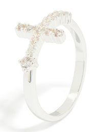 Silver Plated Cubic Zirconia Simple Side Cross Ring - link has visual effect only