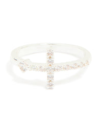 Silver Plated Cubic Zirconia Simple Side Cross Ring - link has visual effect only