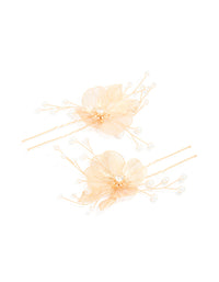 Gold Pearl Large Laser Cut Flower Hair Pins 2-Pack - link has visual effect only