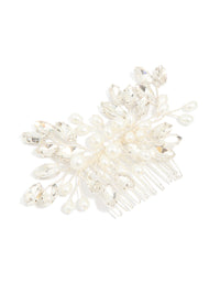 Silver Diamante Leaf Pearl Hair Comb - link has visual effect only