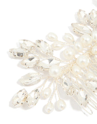 Silver Diamante Leaf Pearl Hair Comb - link has visual effect only