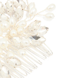 Silver Diamante Leaf Pearl Hair Comb - link has visual effect only