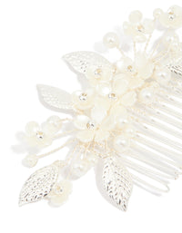 Silver Pearl Flower & Leaf Hair Combs 3-Pack - link has visual effect only