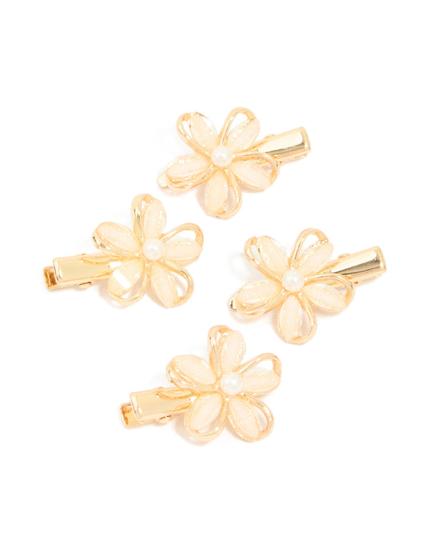 Gold Twisted Pink Flower Hair Clips 4-Pack
