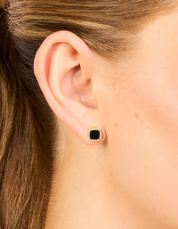 Gold Plated Sterling Silver Black Cushion Cut Cubic Zirconia Stud Earrings - link has visual effect only