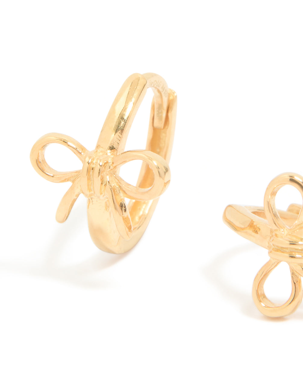 Gold Plated Sterling Silver Cubic Zirconia Bow Huggie Earrings