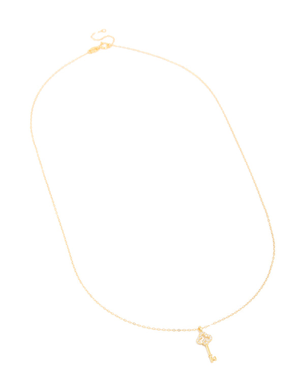 Gold Plated Sterling Silver Cubic Zirconia Key Necklace