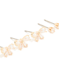 Gold Cubic Zirconia Bow & Classic Stud Earrings 3-Pack - link has visual effect only