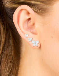 Silver Cubic Zirconia Multi-Sized Butterfly Earrings 3-Pack - link has visual effect only