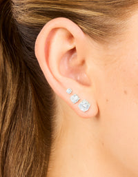Silver Cubic Zirconia Multi-Sized Stud Earrings 3-Pack - link has visual effect only