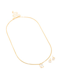 Gold Cubic Zirconia Pendant Necklace & Stud Earrings Set - link has visual effect only