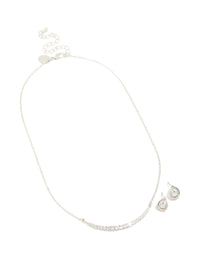 Silver Cubic Zirconia Pear Knot Earrings & Tennis Necklace Set - link has visual effect only