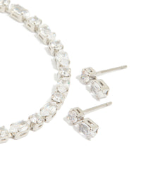 Silver Cubic Zirconia Tennis Bracelet & Earrings Set - link has visual effect only