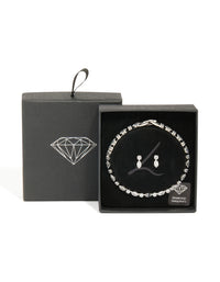 Silver Cubic Zirconia Tennis Bracelet & Earrings Set - link has visual effect only