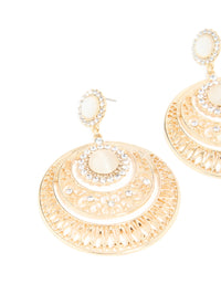 Gold Diamante Detailed Round Drop Earrings - link has visual effect only