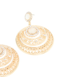 Gold Diamante Detailed Round Drop Earrings - link has visual effect only