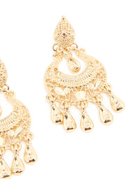 Gold Boho Mini Detailed Drop Earrings - link has visual effect only