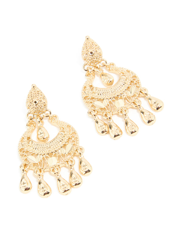 Gold Boho Mini Detailed Drop Earrings