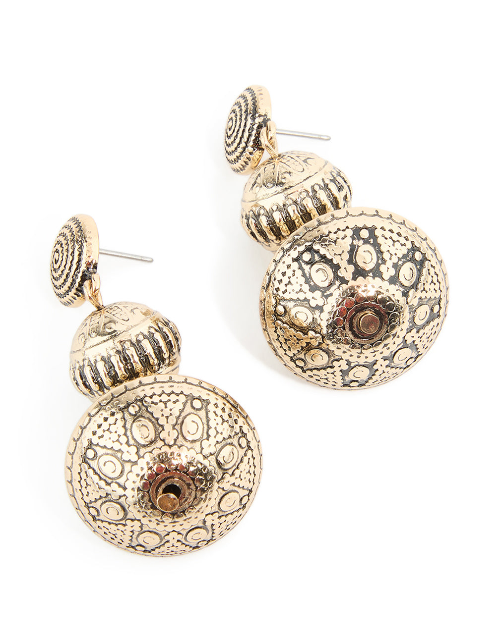 Antique Gold Brown Beaded Graduated Etched Drop Earrings