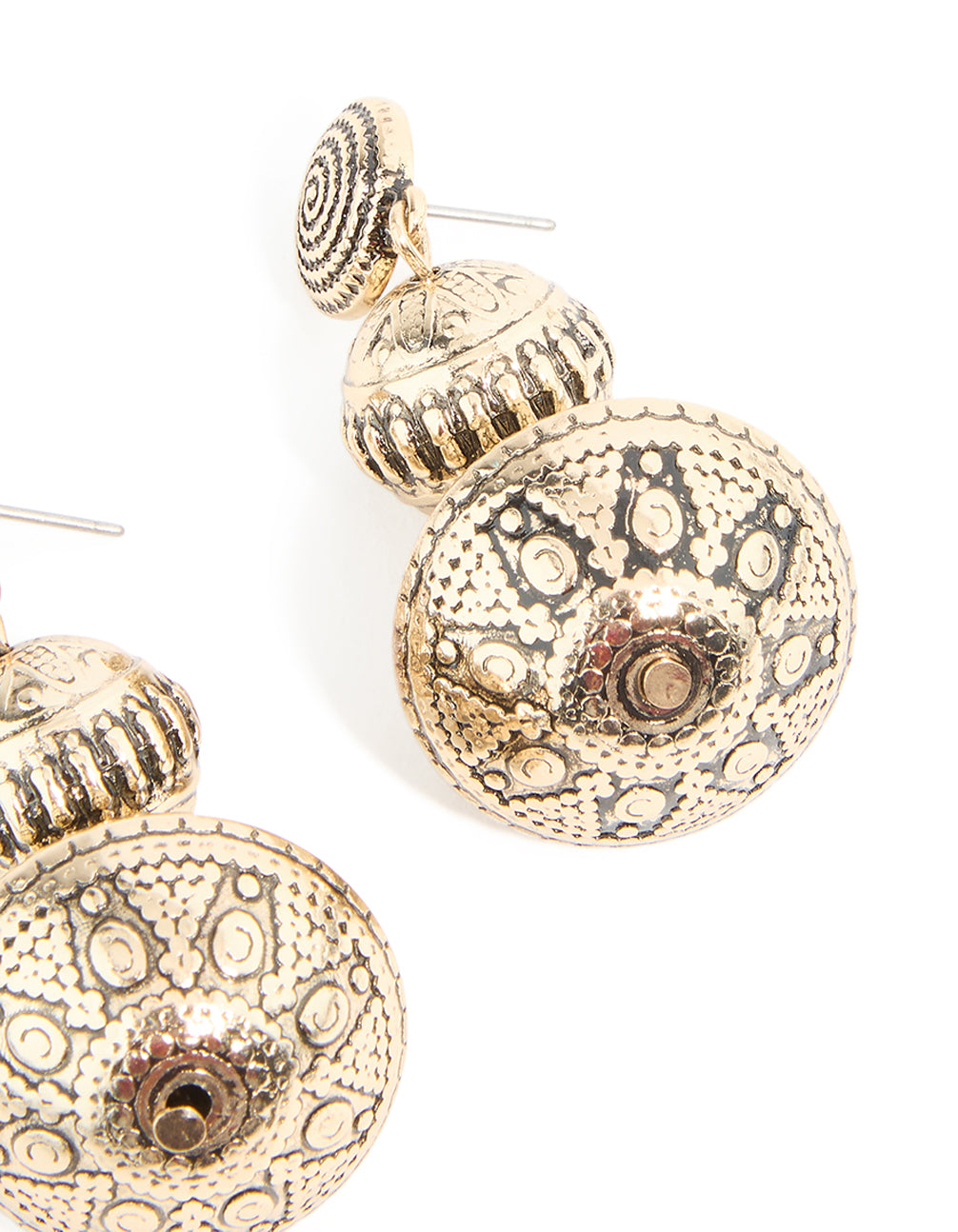 Antique Gold Brown Beaded Graduated Etched Drop Earrings
