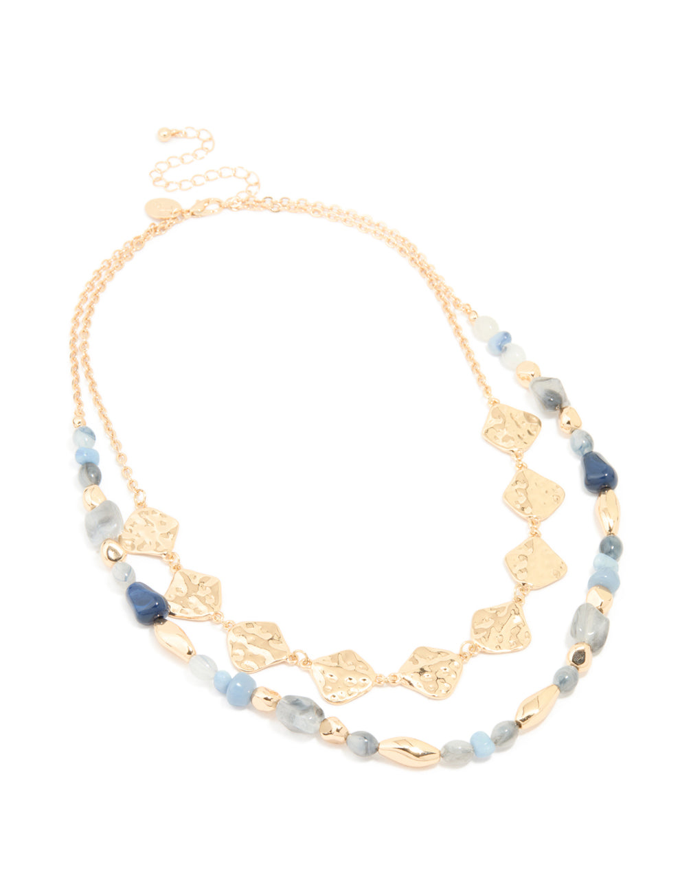 Gold Blue Beaded & Organic Pendants Layered Necklace