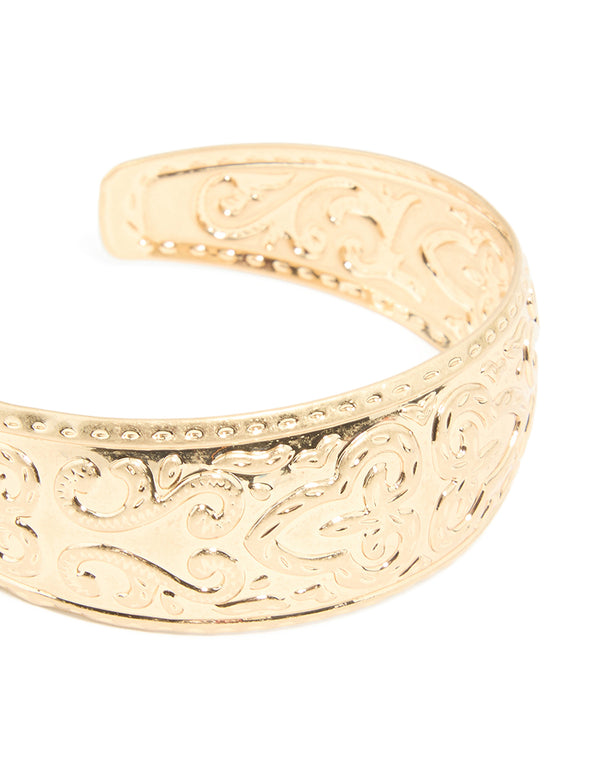 Worn Gold Boho Detail Medium Wrist Cuff