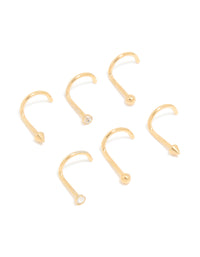 Gold Plated Surgical Steel Nose StudS 6-Pack - link has visual effect only