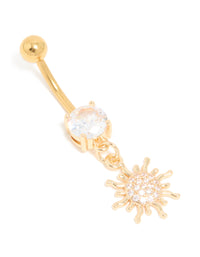 Gold Plated Surgical Steel Cubic Zirconia Circle & Sun Drop Belly Bar - link has visual effect only