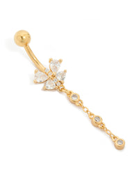 Gold Plated Surgical Steel Cubic Zirconia Bezel Set Drop Belly Bar - link has visual effect only