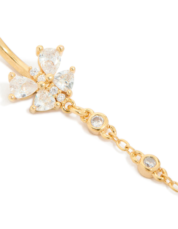 Gold Plated Surgical Steel Cubic Zirconia Bezel Set Drop Belly Bar