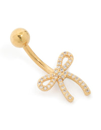 Gold Plated Surgical Steel Cubic Zirconia Pavé Bow Belly Bar - link has visual effect only