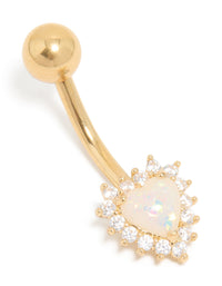 Gold Plated Surgical Steel Cubic Zirconia & White Opal Heart Belly Bar - link has visual effect only