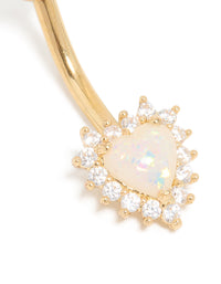 Gold Plated Surgical Steel Cubic Zirconia & White Opal Heart Belly Bar - link has visual effect only