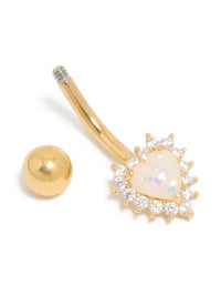Gold Plated Surgical Steel Cubic Zirconia & White Opal Heart Belly Bar - link has visual effect only