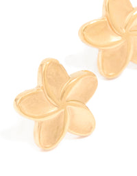 Waterproof Gold Plated Stainless Steel Smooth Flower Stud Earrings - link has visual effect only